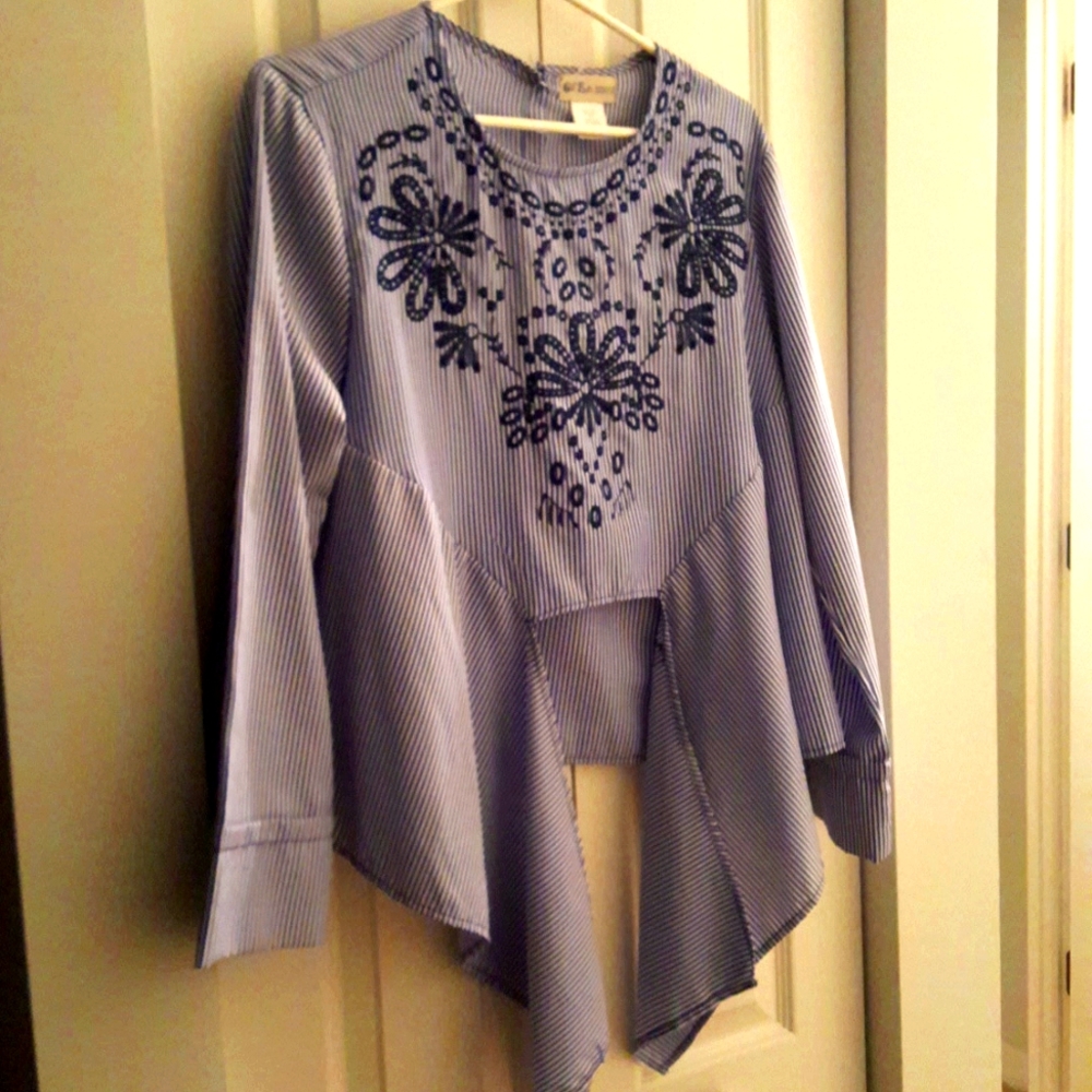 Long sleeved blue striped blouse by Go Fish